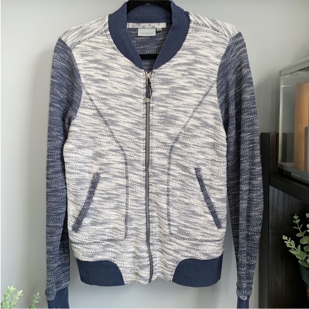 Athleta Bombtastic Bomber Jacket (Blue/White) M